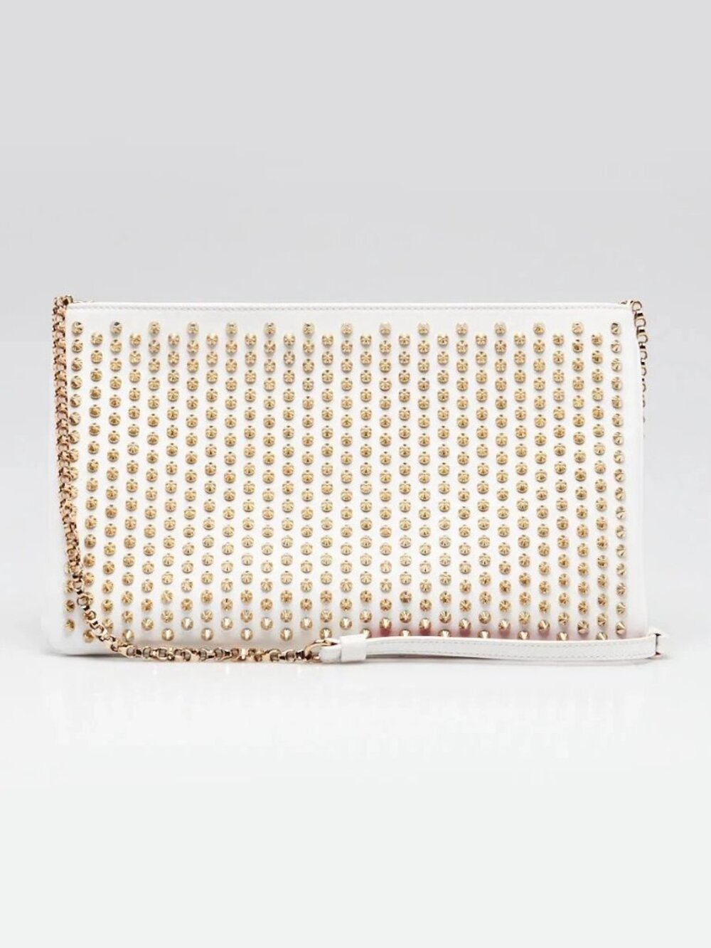 Christian LouboutinWhite Leather Loubiposh Spiked Clutch Bag